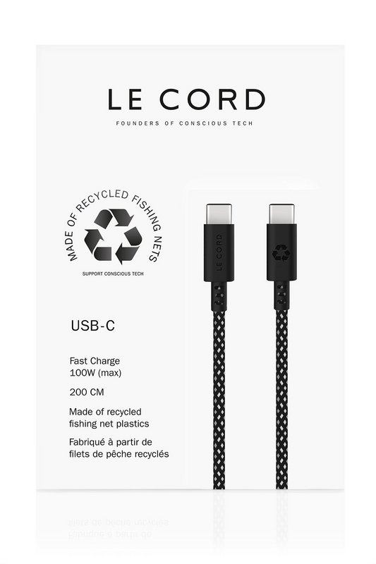 USB Sea Black · Tipo C · 100 W · 2 metri · Realizzato con reti da pesca riciclate