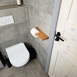Vægmonteret træ toiletpapirholder med hylde, eget badeværelse tilbehør