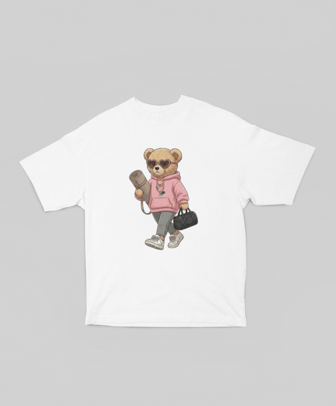 Oversize'owa koszulka Self Care Girl Bear