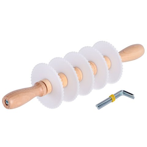 Rolling pastry cutter with 5 serrated plastic blades 