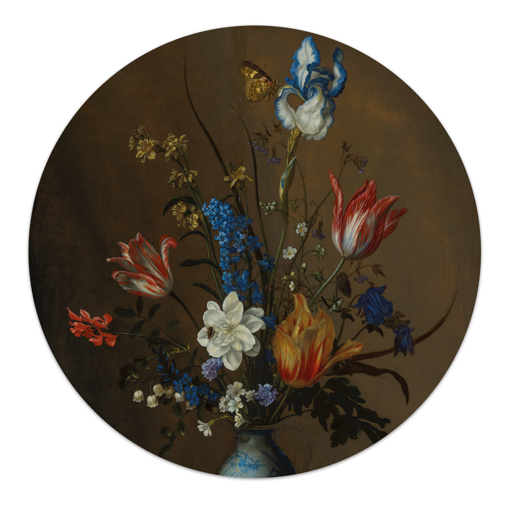 Wall circle flowers in a vase Balthasar van der Ast - round painting - wall circle