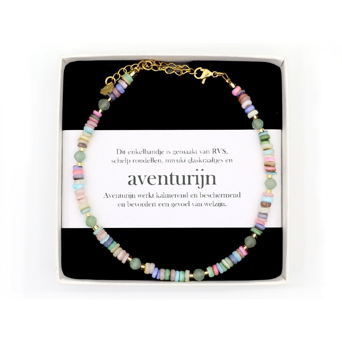 Enkelbandje Paru aventurijn, zilver of goud rvs
