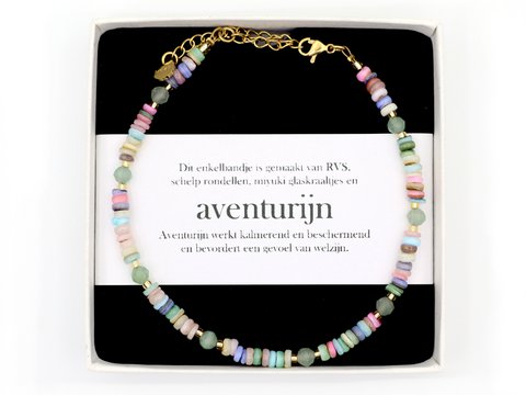 Enkelbandje Paru aventurijn, zilver of goud rvs