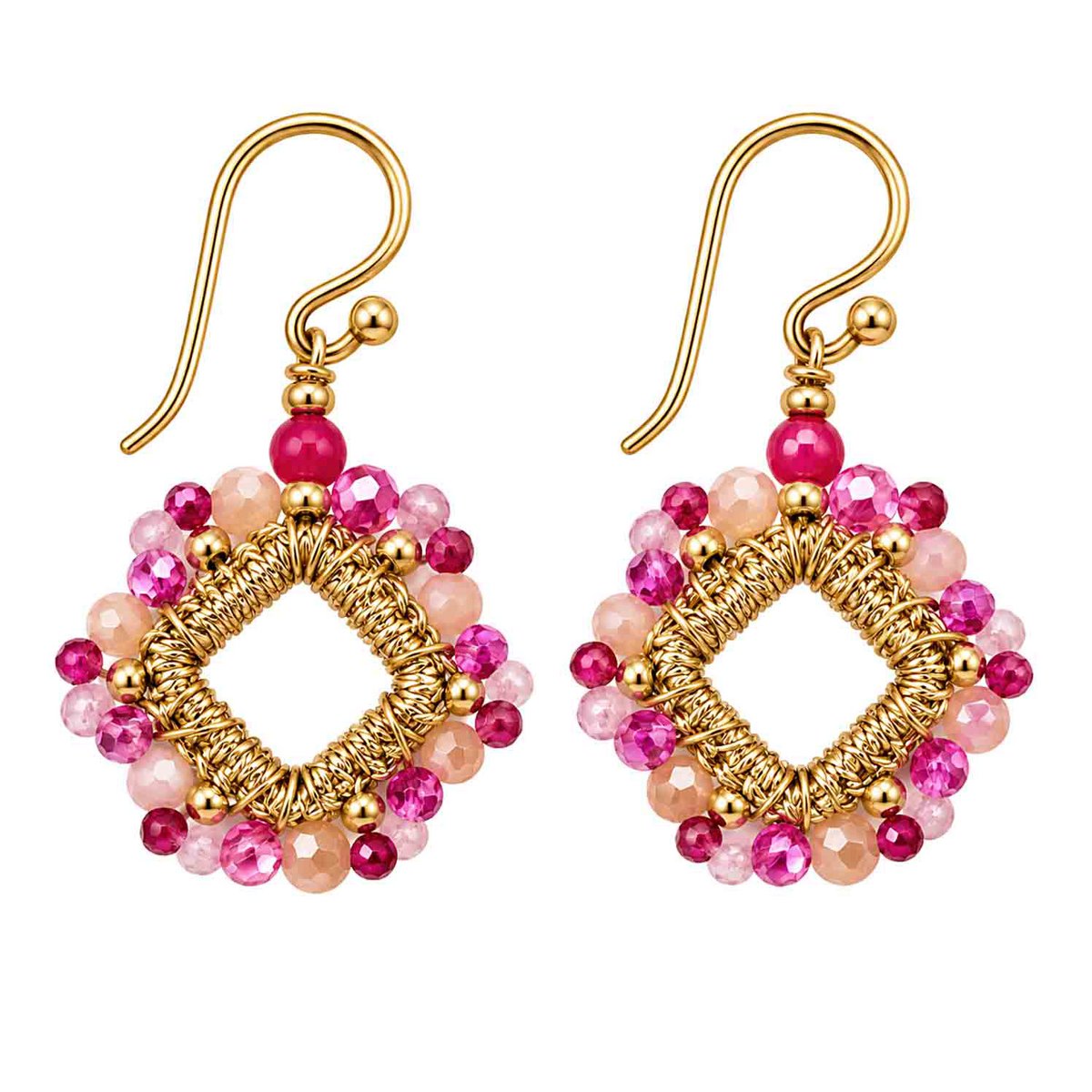 Boho Ohrhänger Ghana – Pink & Rosé mit facettierten Glasperlen