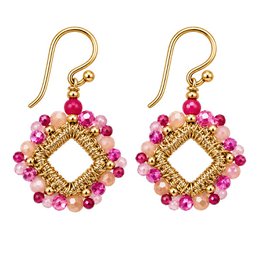 Boho oorbellen Ghana – Roze & Rosé met gefacetteerde glaskralen