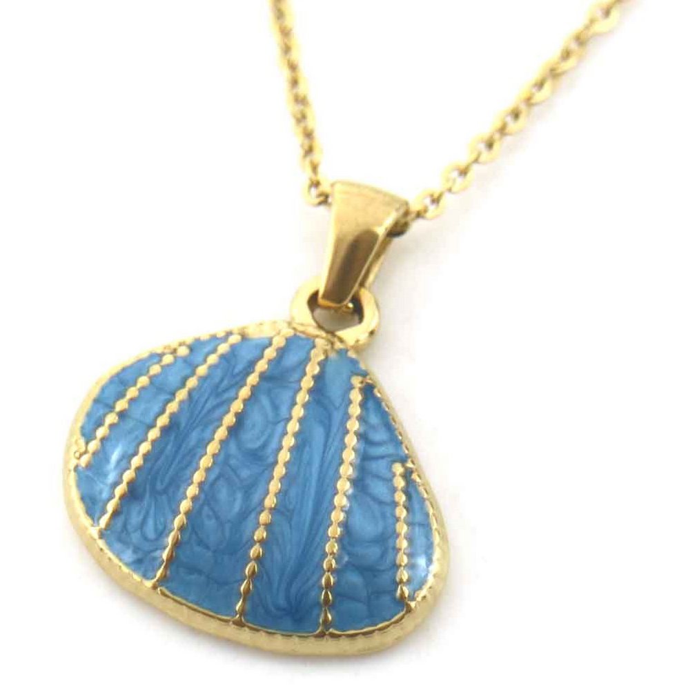 E-F22.3 N103-083G-1 S. Steel Necklace 2.3cm Shell Blue