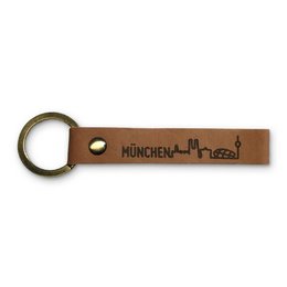 Leather keyring with metal ring featuring the Munich skyline design. Made of high-quality materials, this keychain is a stylish accessory for everyday use.