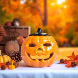 Bruciatore di incenso di zucca in ceramica – Diffusore di oli essenziali, cere e profumi – 12 cm – Lavorazione artigianale – Ambiente Zen