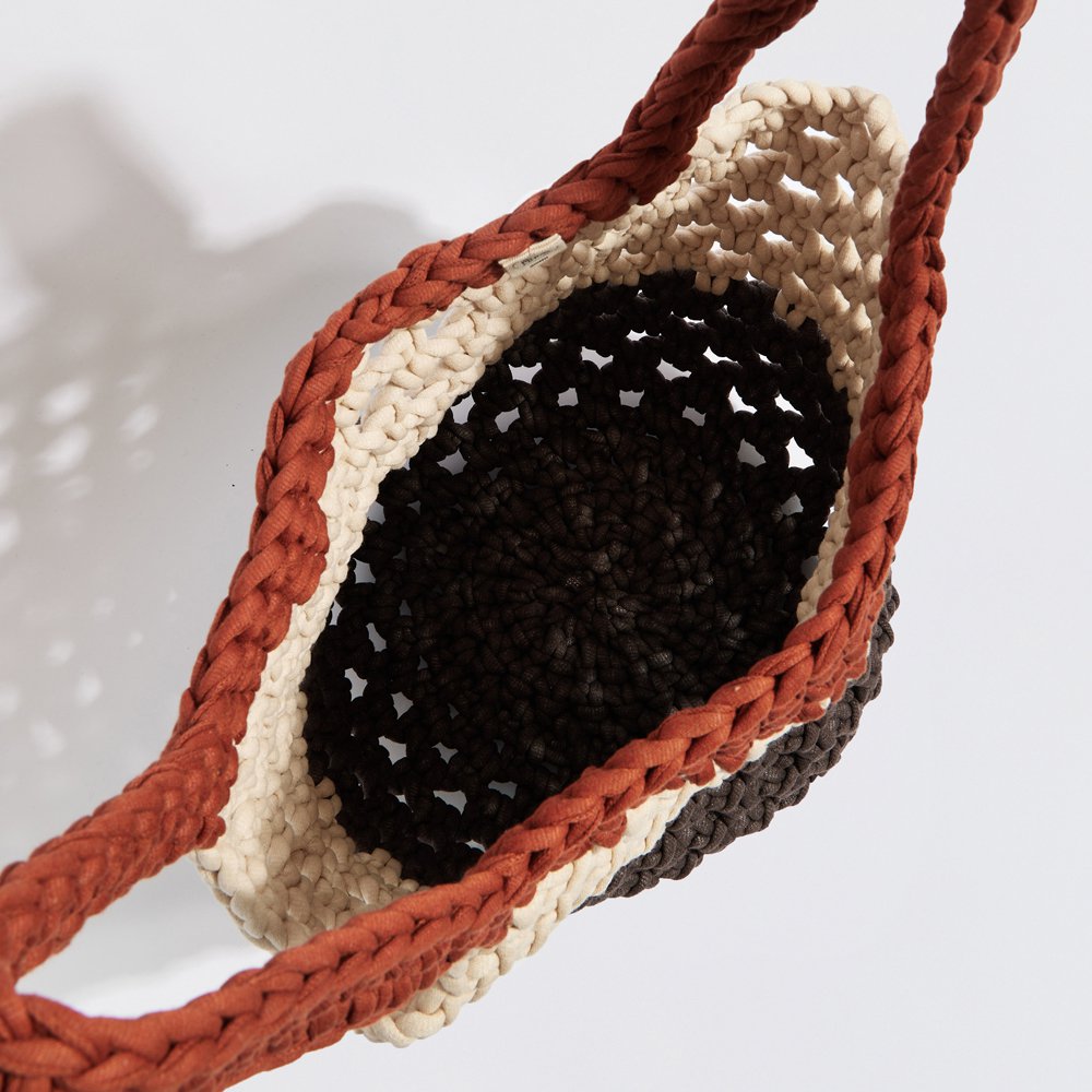 "Ingrid Grande" Crochet Beach Bag Terracotta + Creme + Mocha