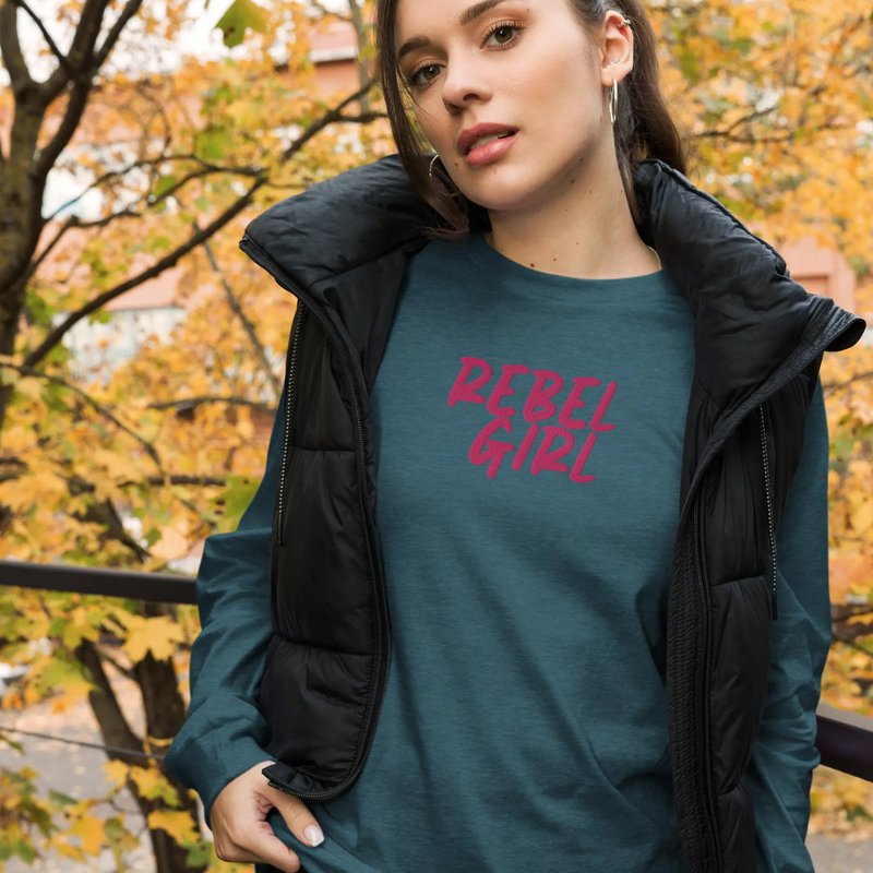 Koszulka Rebel Girl unisex z długim rękawem i haftem