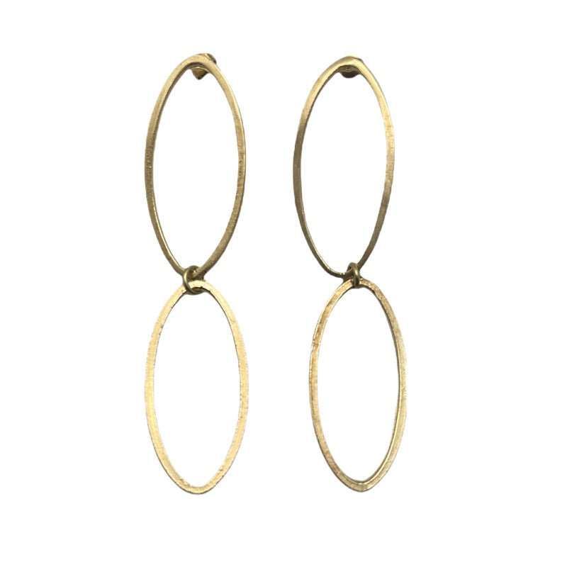 Gouden dubbele ovale hanger oorbel