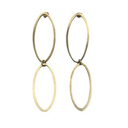 Boucle d'oreille pendante double ovale en or