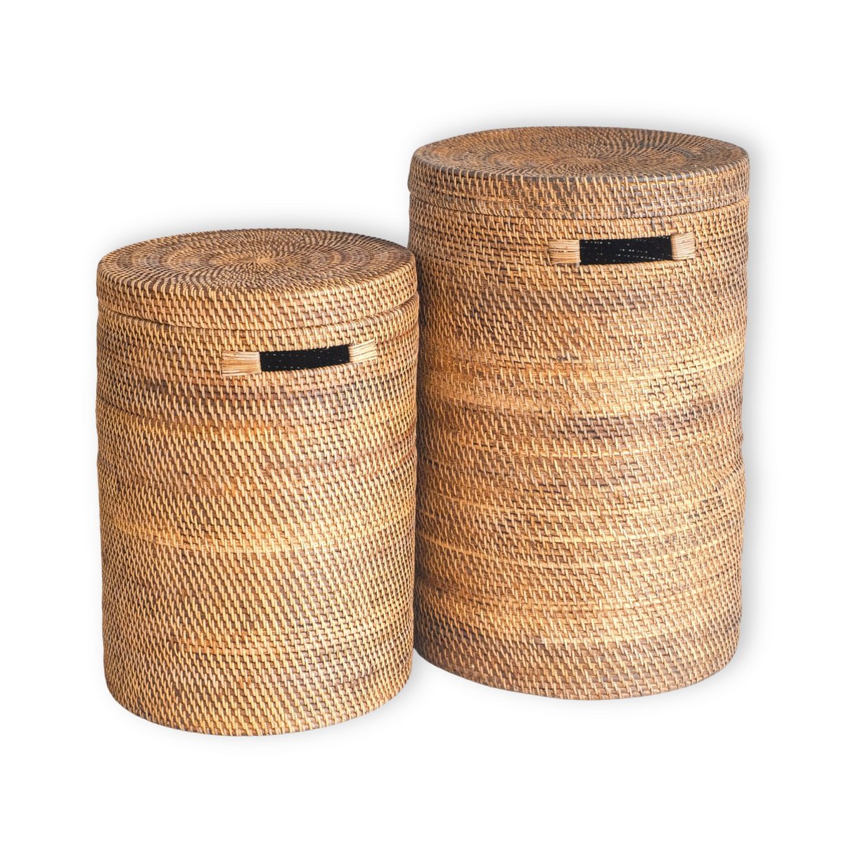 Duży kosz na pralnię z pokrywką - tkanin okrągły koszyk - Brown Boho Storage - Dekoracyjny koszyk rattanu (2 rozmiary Ø 36/40 cm) sari (brązowe)