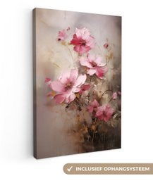 Lærredsmaleri - vægdekoration blomster - lyserød - kunst - akvarel - vægdekoration stue - soveværelsesdekoration - værelse tilbehør - lærredsmalerier