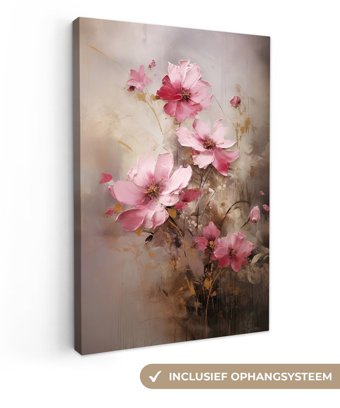 Lærredsmaleri - vægdekoration blomster - lyserød - kunst - akvarel - vægdekoration stue - soveværelsesdekoration - værelse tilbehør - lærredsmalerier
