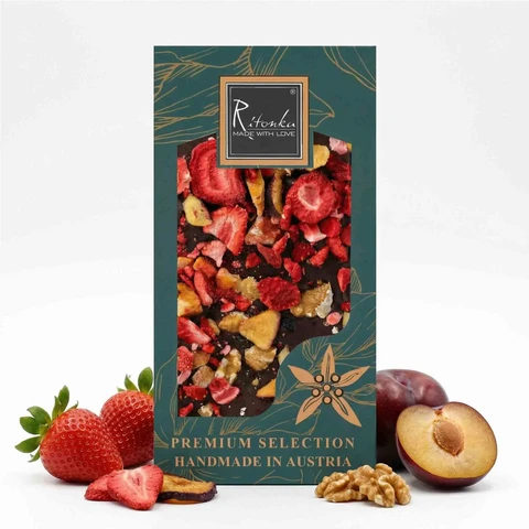 PREMIUM dark chocolate - plum, strawberry, walnut 95g