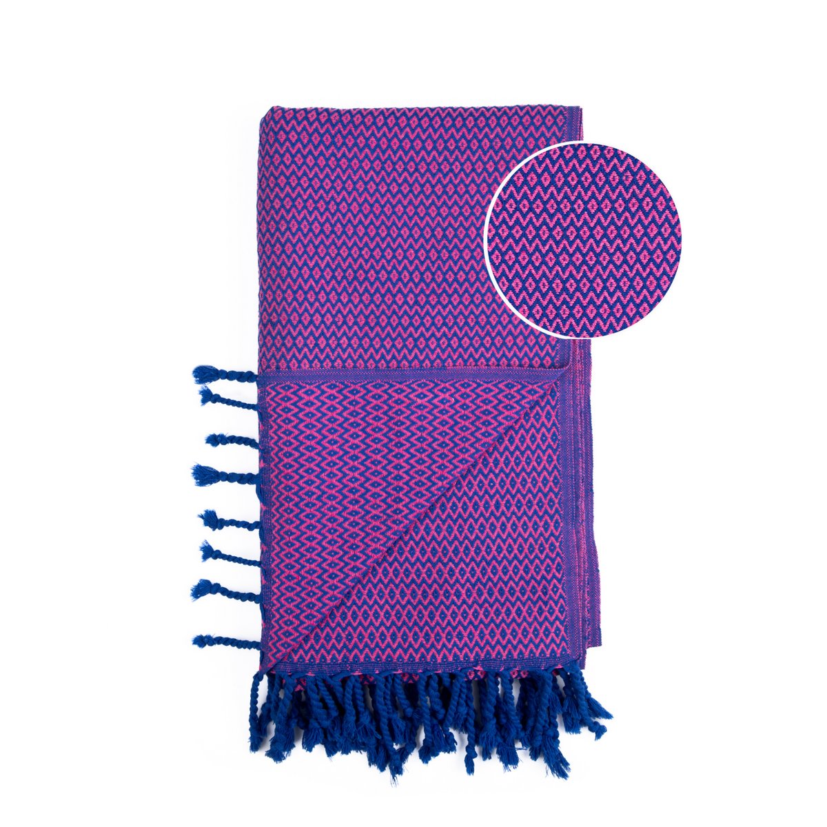 Toalla de playa SAMOS Hammam de algodón – Secado rápido – Azul / Fucsia - 180x100 cm