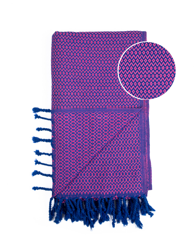 SAMOS Bomuld Hammam strandhåndklæde – Hurtigttørrende – Blå / Fuchsia – 180x100 cm