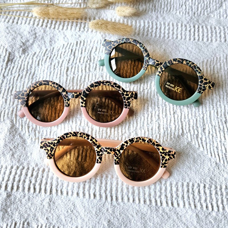 Baby and children's sunglasses UV400 round - Old pink / Leopard