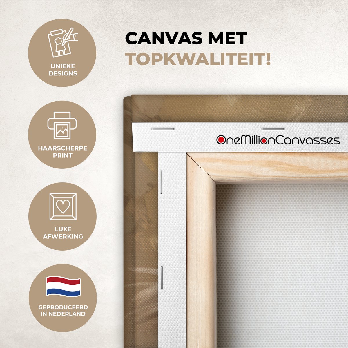 Canvas schilderij  - Wanddecoratie - Bloemen - Vaas - Stilleven - Beige