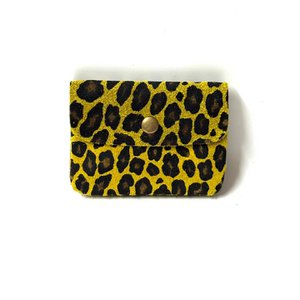 Suede munt- en kaartportemonnee met luipaardprint