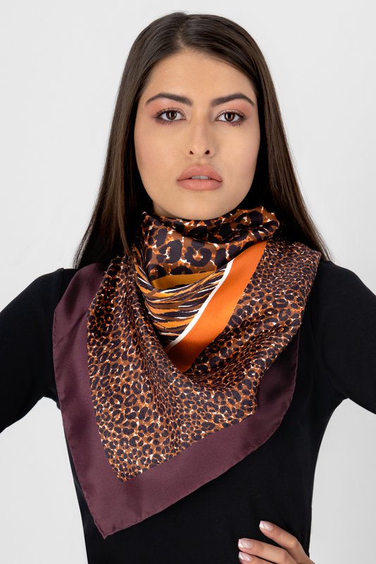 Estampado Animal - Marrón-Ladrillo - 90*90 cm - Sarga 100% Seda