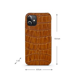 Hoesje iPhone 12 Mini Met Kroko Print Lichtbruin Leer – Apple iPhone 12 Mini Hoesje Cognac Kroko Print Leer