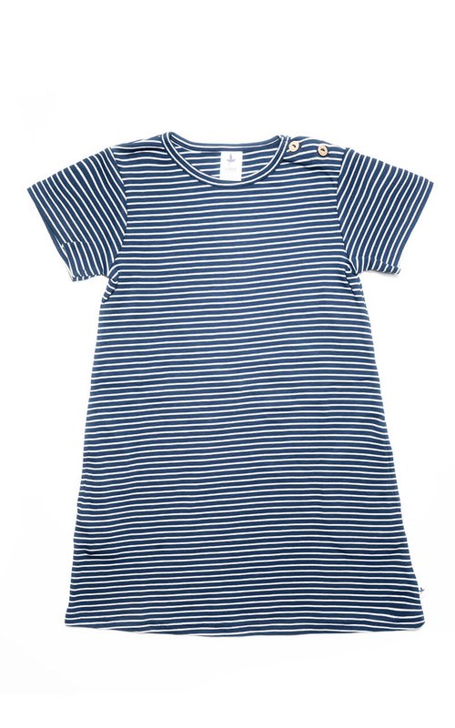 2621idn | Børns korte -arm -kjole -Indigo -Natural White