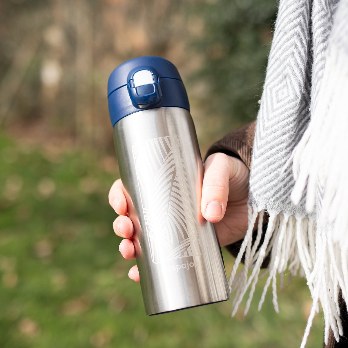 Gaspajoe stainless steel insulated mugs, TRENDY model 350ml - engraved Waves and Palm Trees