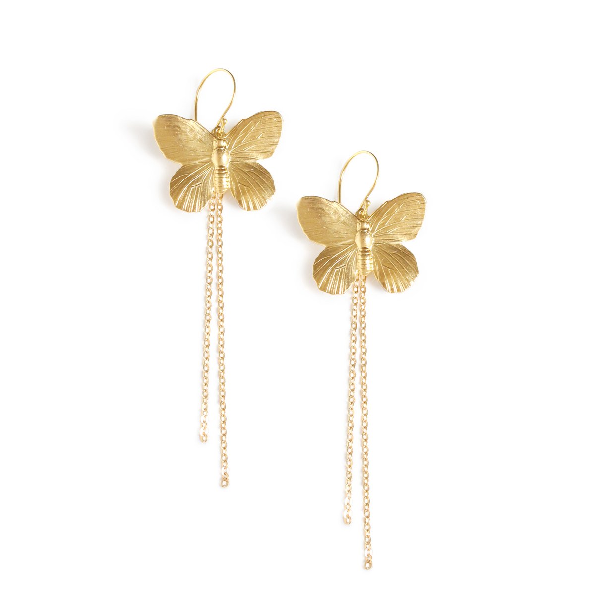 Long-length gold plated butterfly earrings