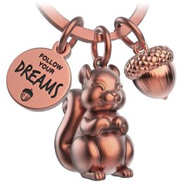"Følg dine drømme" egern nøglering "Skippy" med gravering - sød lykkeamulet, opmuntring