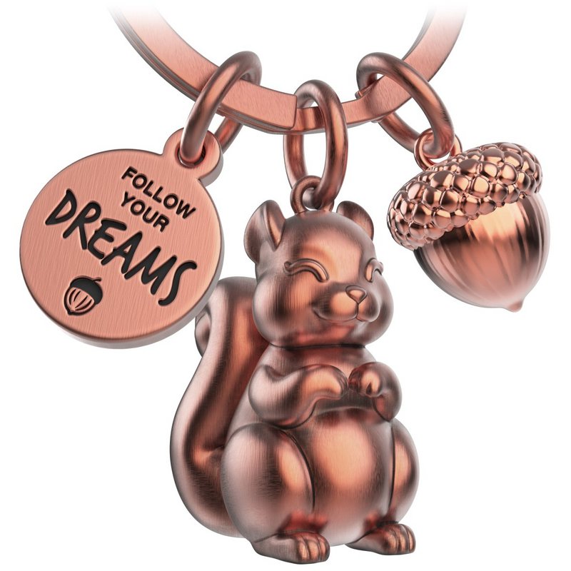 "Følg dine drømme" egern nøglering "Skippy" med gravering - sød lykkeamulet, opmuntring