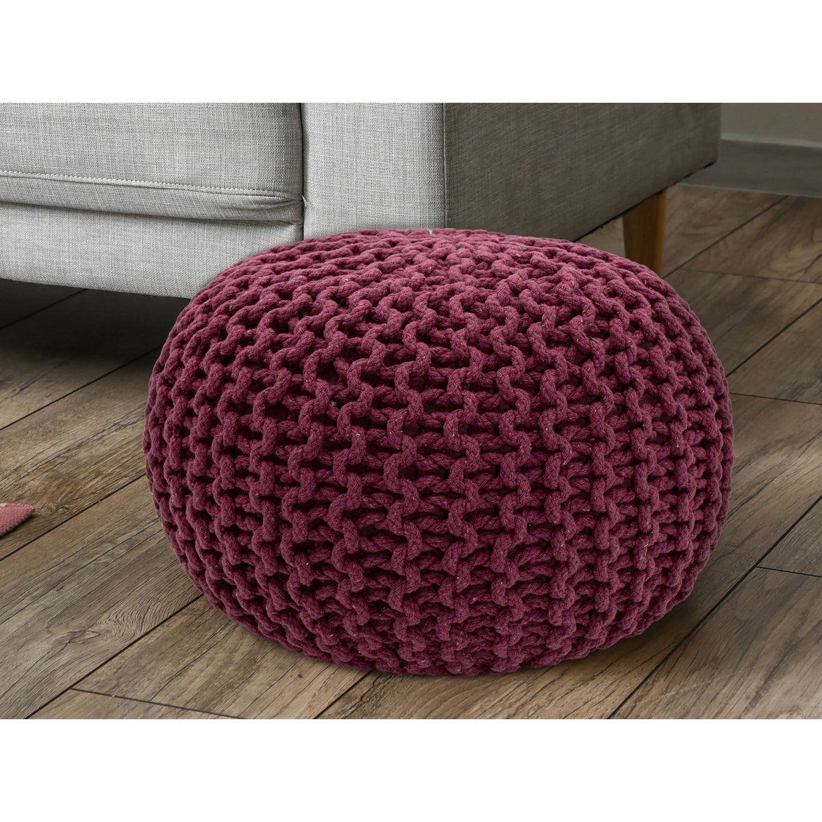 Pouf Ø 55 h 37 h 37 tabouret de tricot siège de planche de sol de pouf durable