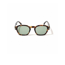Tortoise and green cat-eye sunglasses, black and yellow frames, UV400 protection, unisex style.