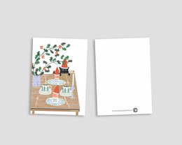 Postkarte 'Weihnachtsfrühstück (mit Katze)'