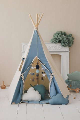 Tipi-Zelt „Jeans“ mit Pompons