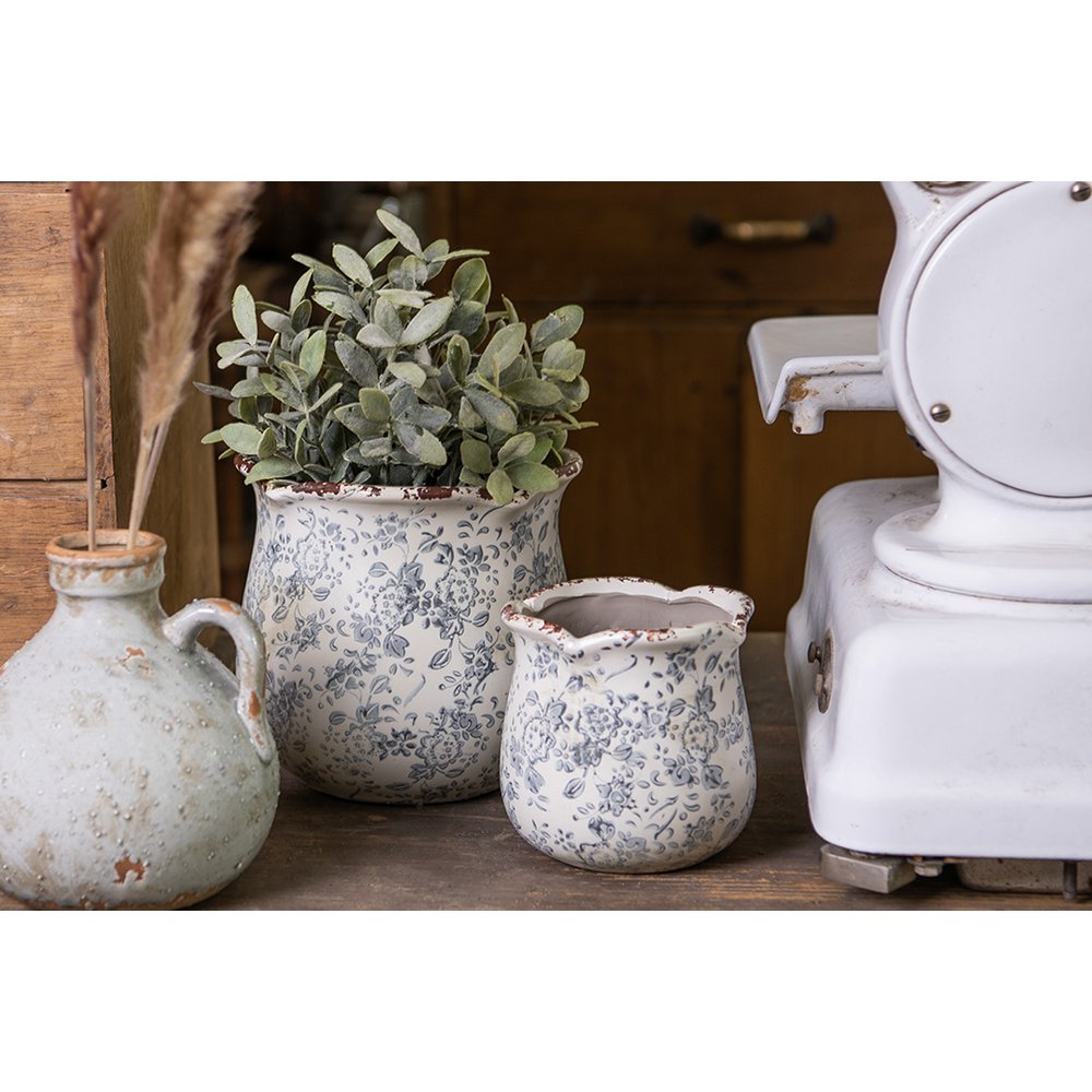 Blumepot Ø 17x16 cm grau Beige Keramik Blumenpot im Inneren