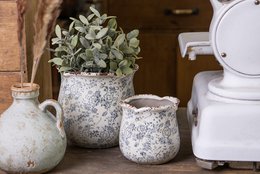 Blumepot Ø 17x16 cm grau Beige Keramik Blumenpot im Inneren