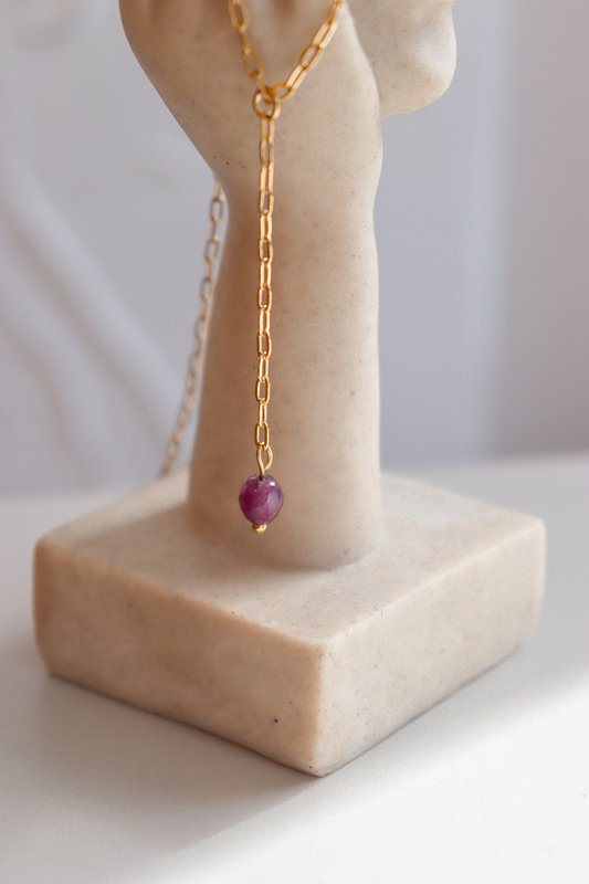 Lariat-Halskette, Burgunder-Granat – Gold