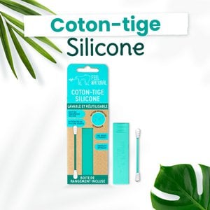 Washable and reusable silicone cotton swab. And practical and hygienic storage box - Green