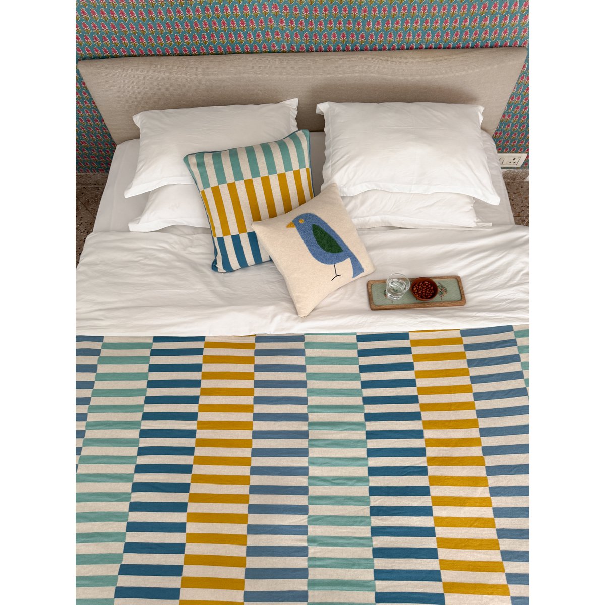 Mojo Blue Jacquard Throw – Blødt børstet bomuld