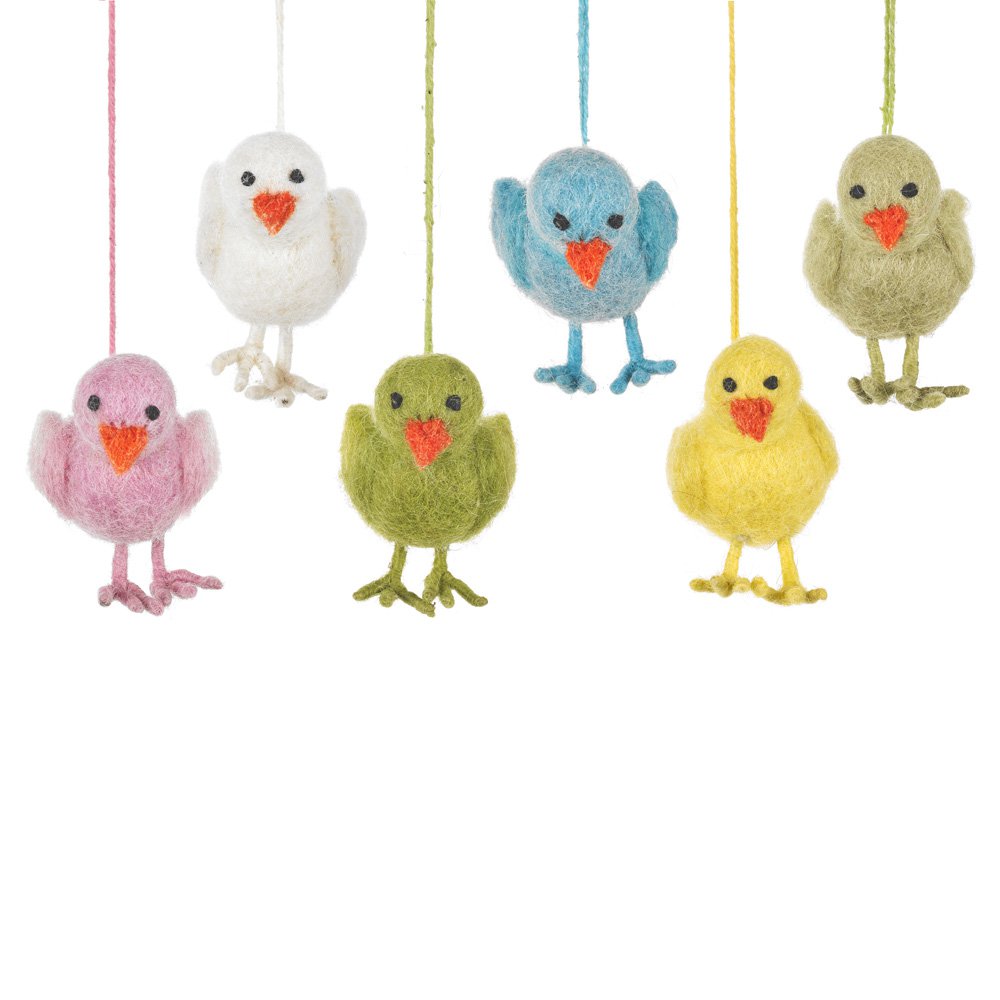Decoración de pollito de Pascua colgante de fieltro hecho a mano (juego de 6)
