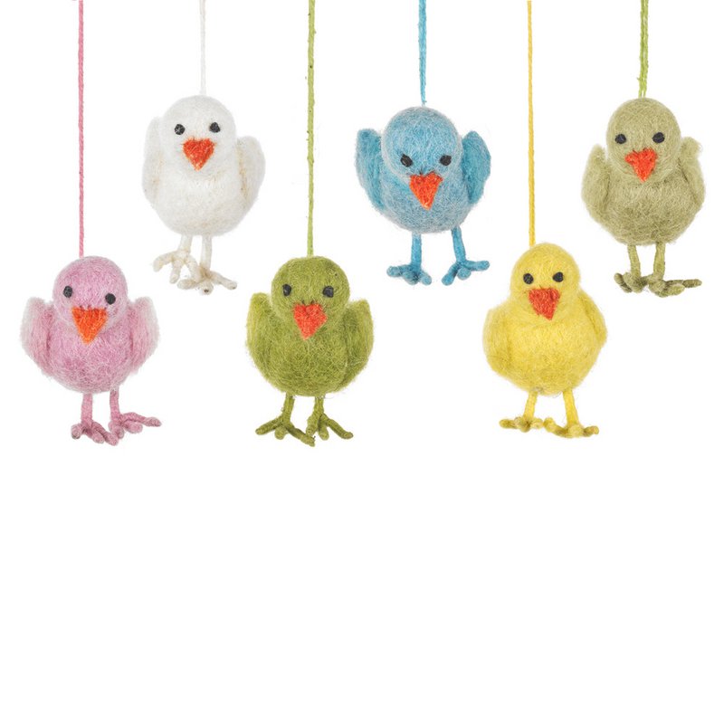 Decoración de pollito de Pascua colgante de fieltro hecho a mano (juego de 6)