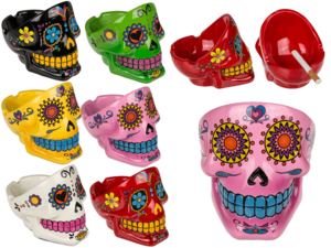 Polyresin ashtray, Coloured Skull I,