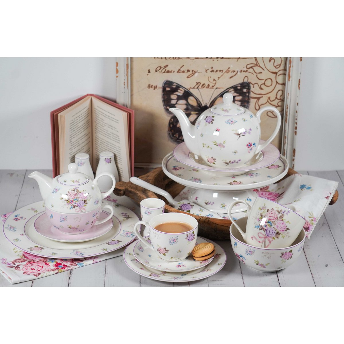 Porcelæn stor plade flora 26 cm isabelle rose