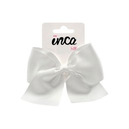 Children's hair bow with elastic band - Grosgrain ribbon - 11 x 9 cm - White