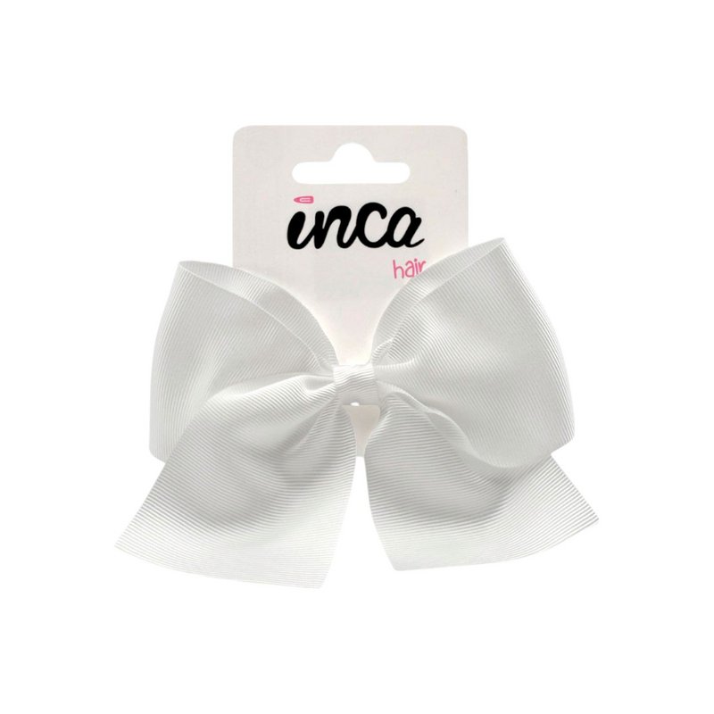 Children's hair bow with elastic band - Grosgrain ribbon - 11 x 9 cm - White