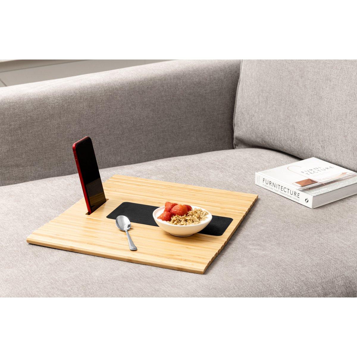Bambus-Sofa-Armablage, Natur mit Telefonhalter-Kopie