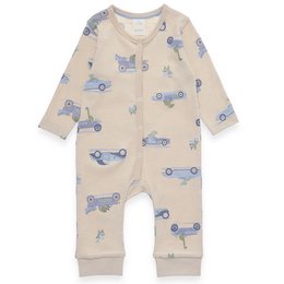 Baby pyjama 1 deel - dinosaurussen met klassieke auto's - beige