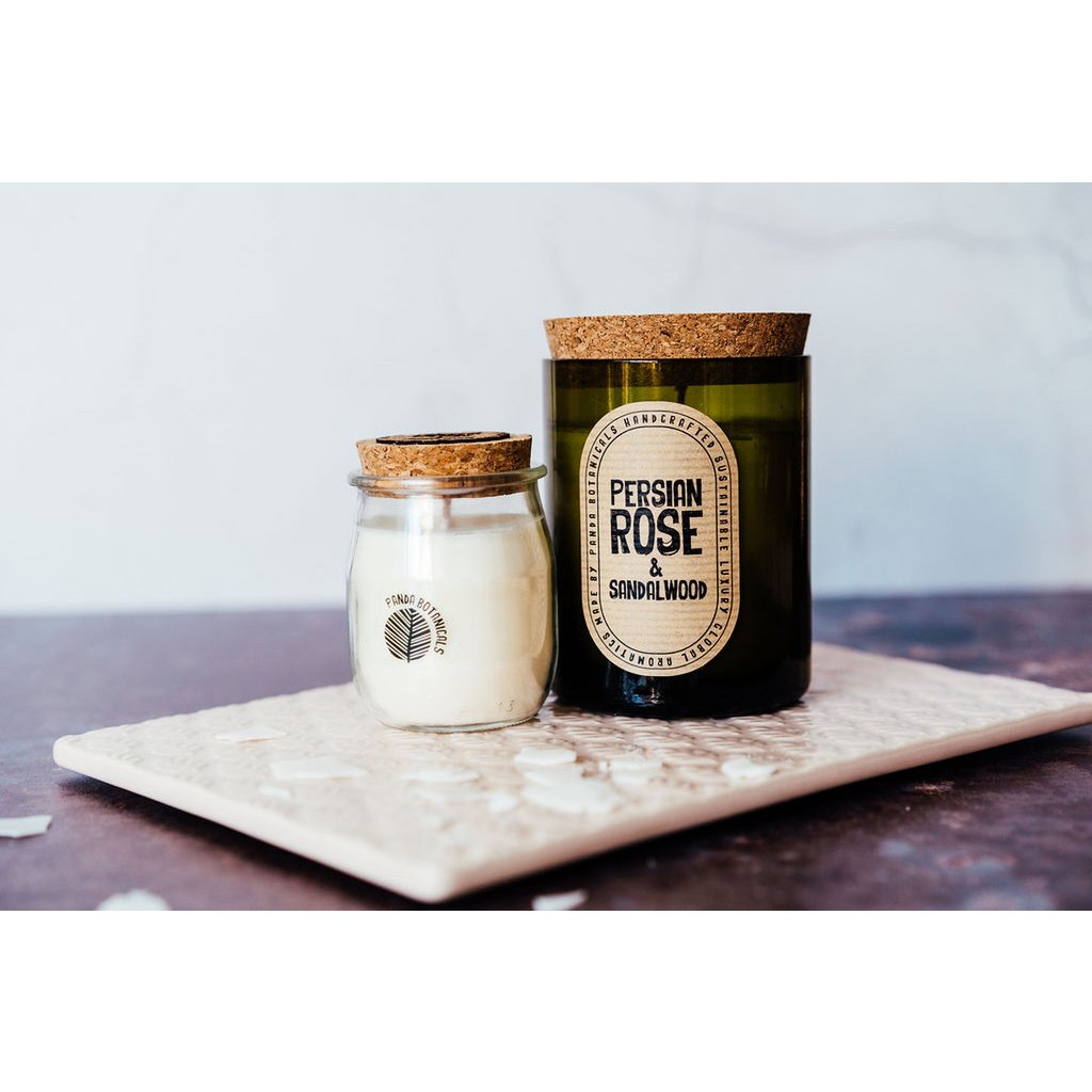Persische Rose & Sandelholz Soja Wachs Kerze - Grünes Glas